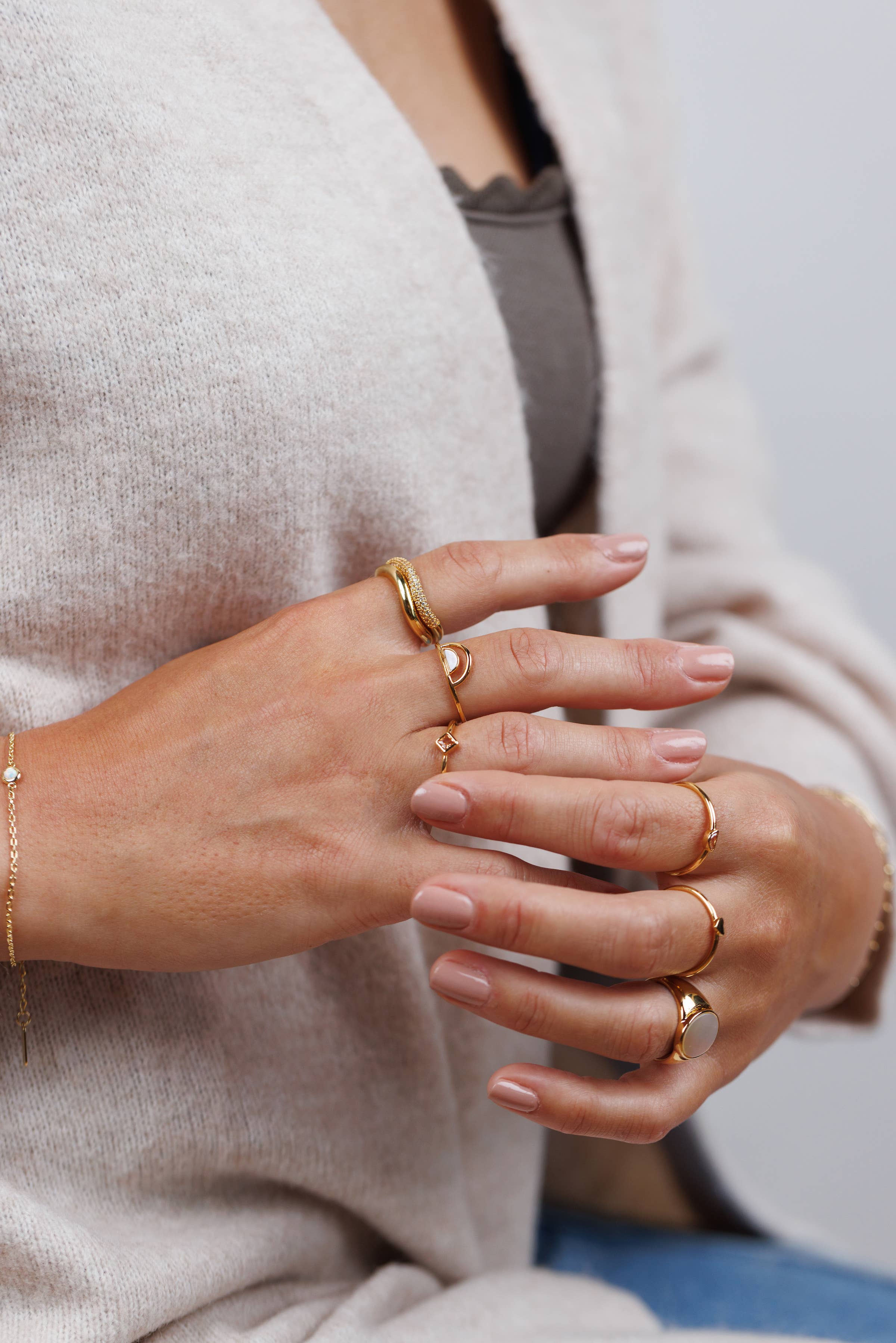 JaxKelly: Gold Rings - Mother of Pearl Stone Arch - Image 3