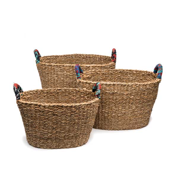 Matr Boomie Fair Trade: Harvest Floor Storage Baskets Set of 3-Hand Woven, Assorted